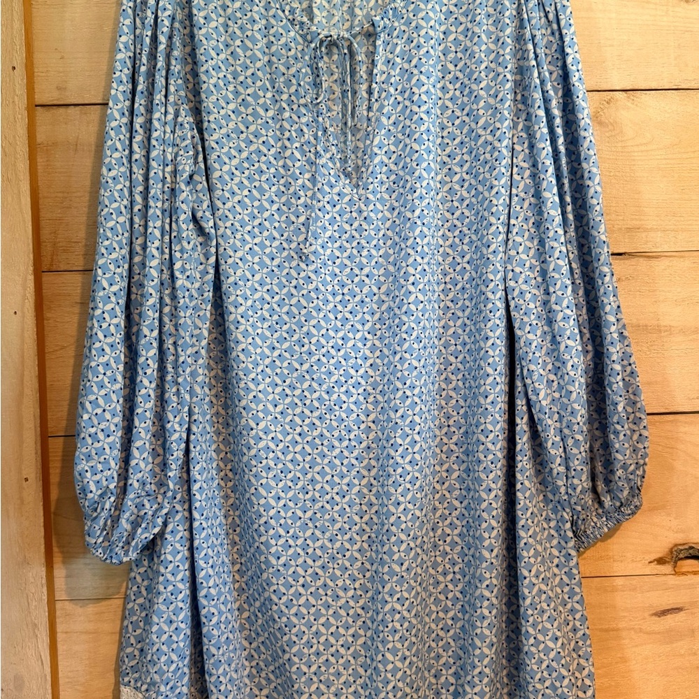 Summersalt Swim Coverup Womens Blue White Light Long Sleeve Lace Resort XL